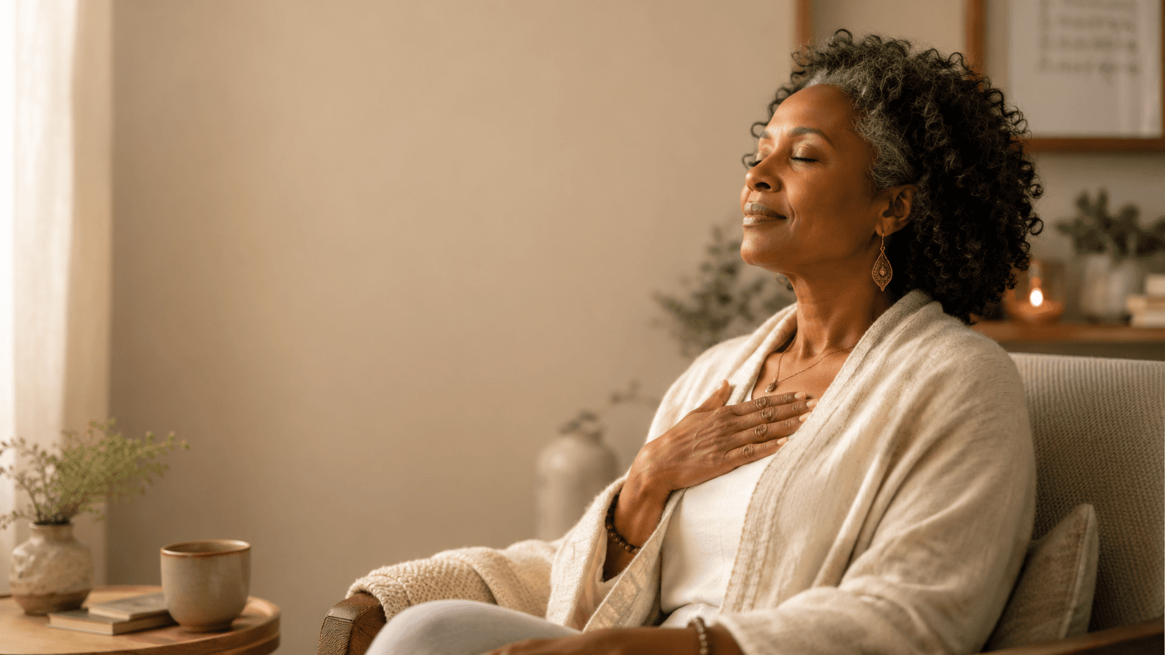 A woman finding calm after cortisol testing